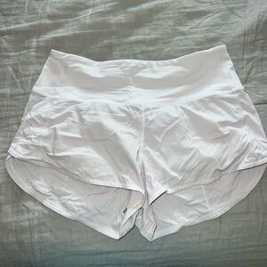Lululemon White High-rise Speed Up Shorts 2.5”, size 8, $20